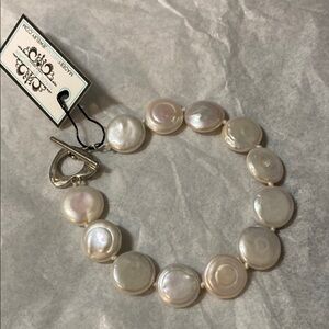 White Freshwater Pearl Bracelet - Ivory White Coloured - Silver Toggle Clasp